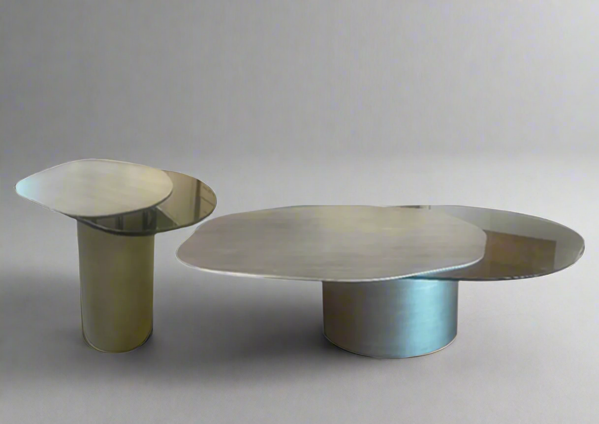 Modern Irregular Kaylee Coffee Table Set in Silver