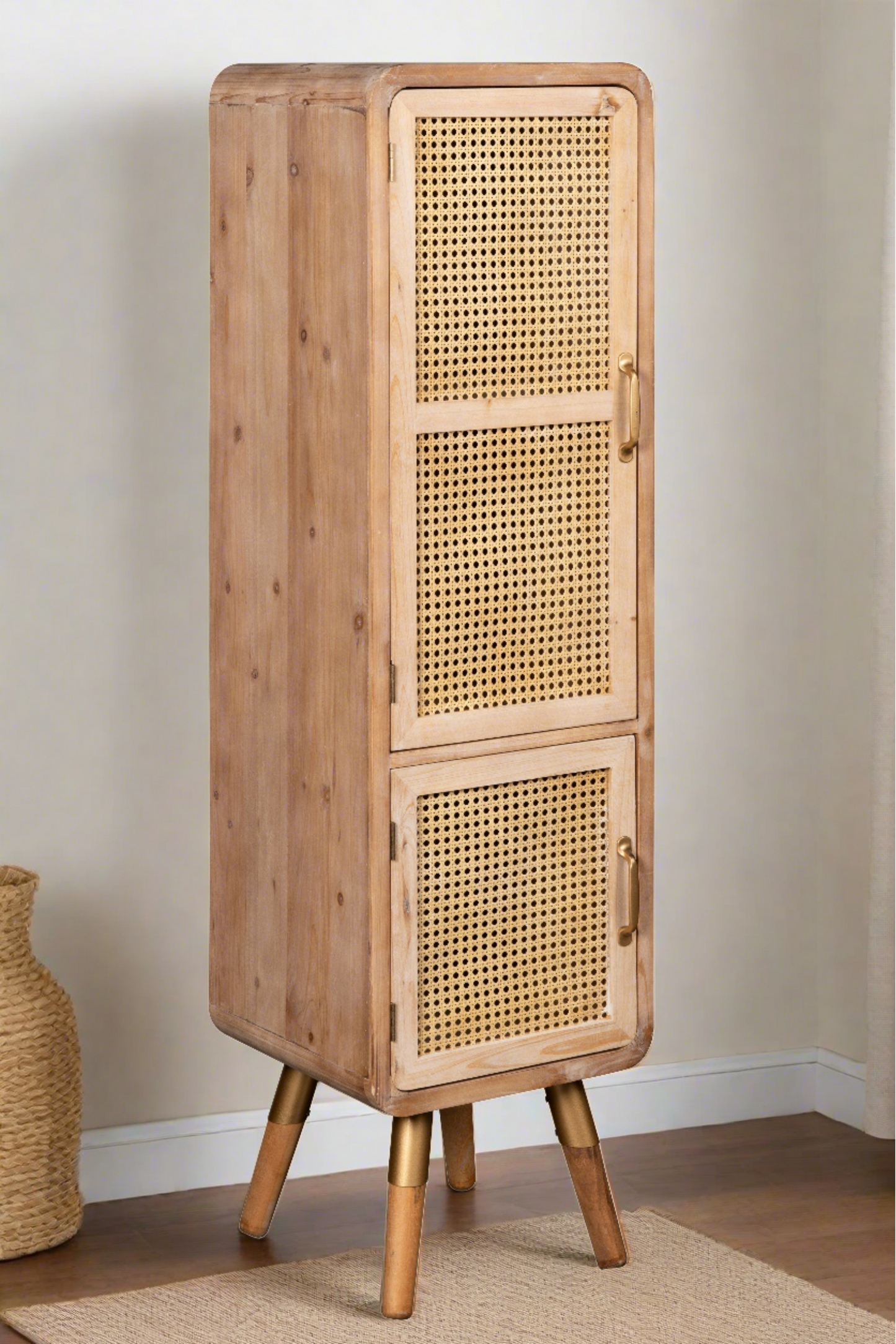 tall cane accent cabinet