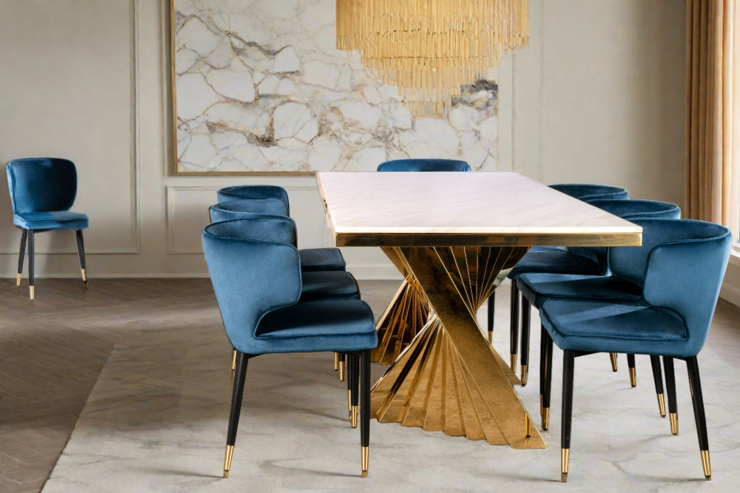 blue and gold dining room set