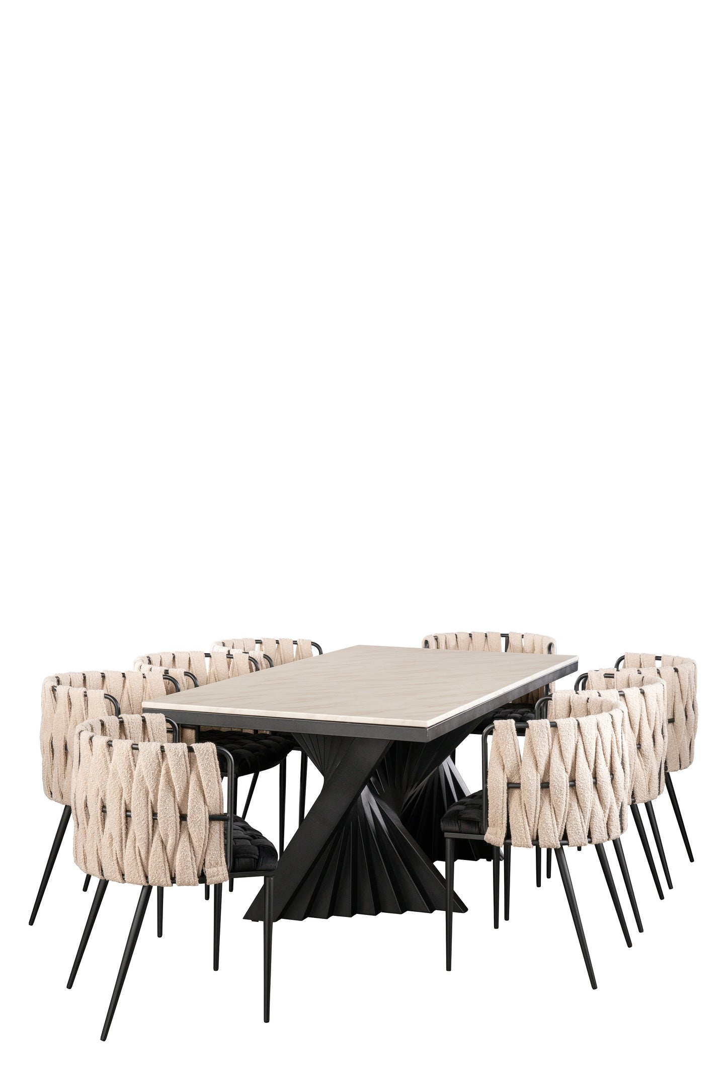 Milano Boucle and Velvet Dining Chair in Black and White