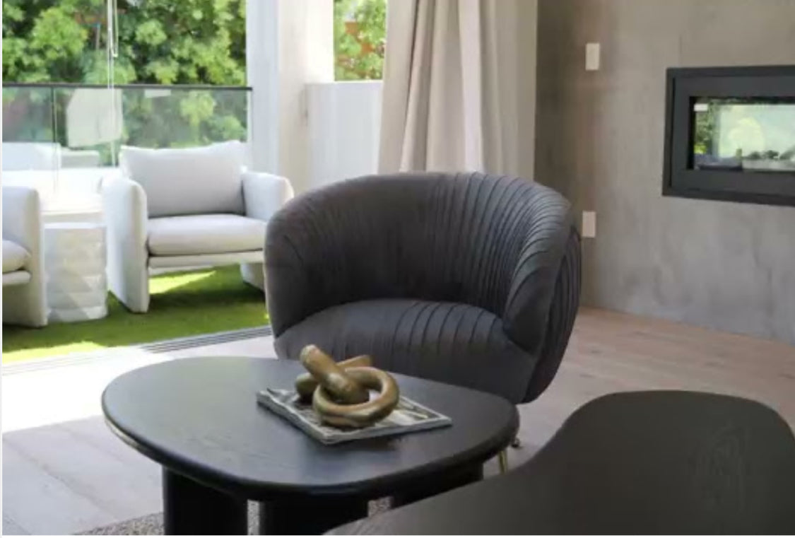Beatrice Gray Velvet Curved Accent Chair, with Performance Fabric