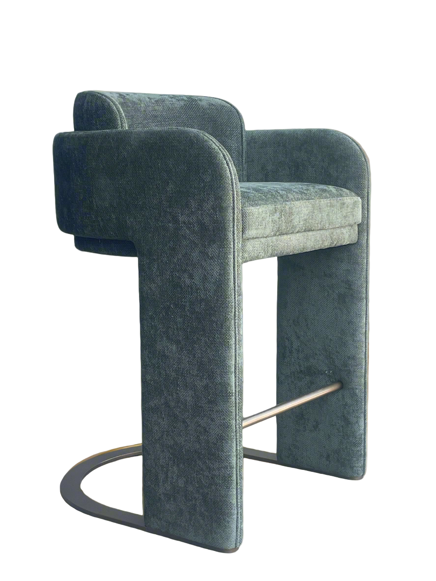 Indigo Upholstered Counter Chair in Green with Brass Base