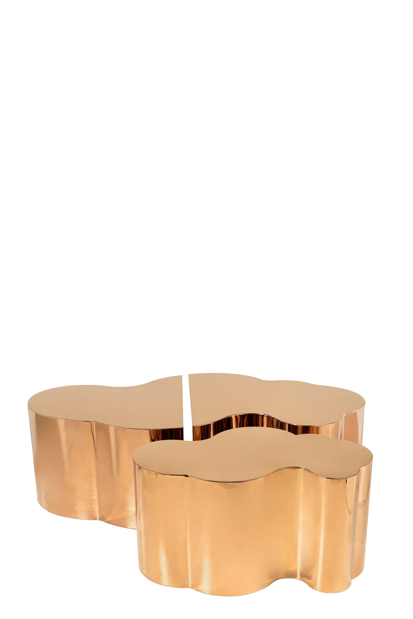 set of 3 modern free form bunching coffee tables in rose gold