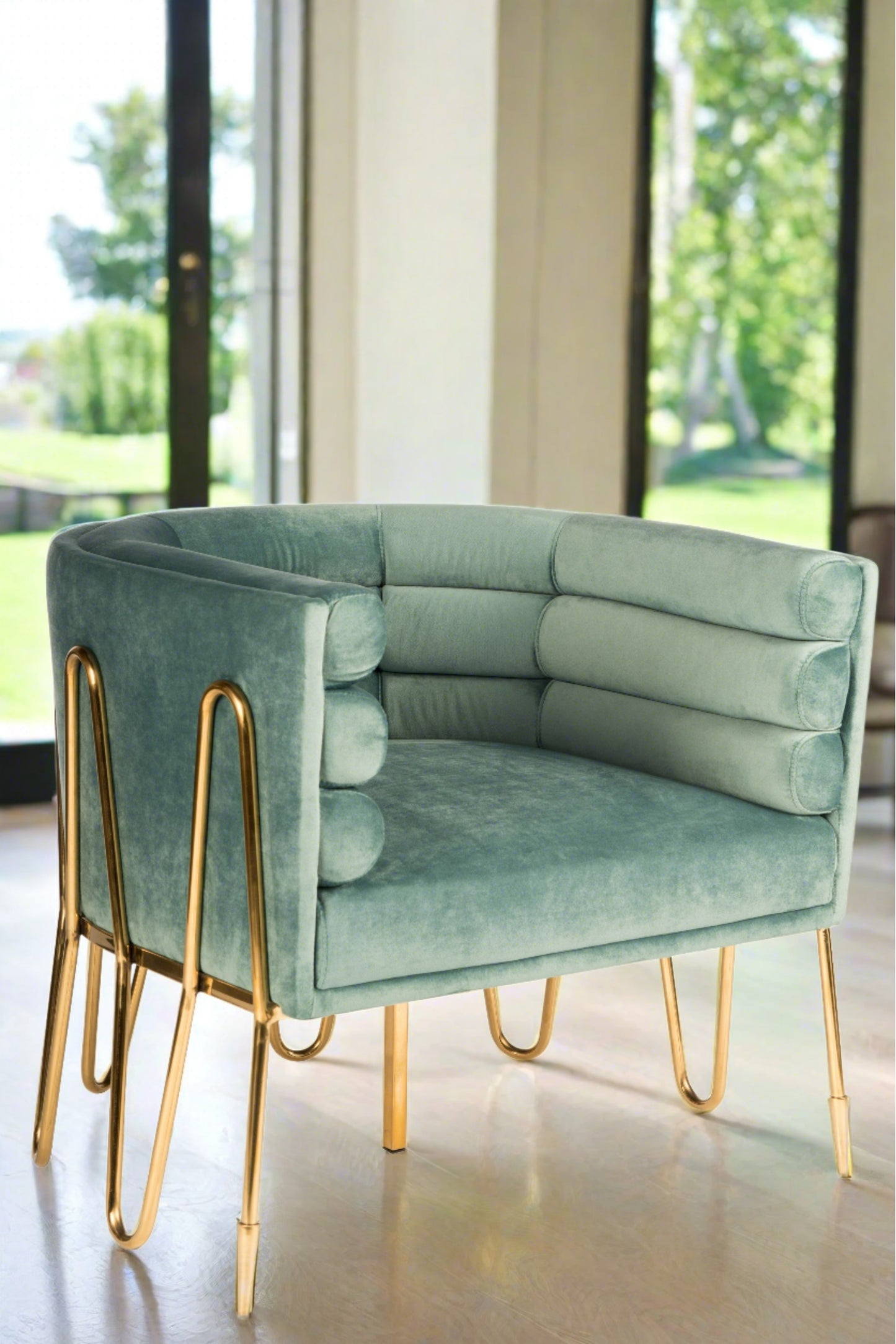 Alexa Green Velvet Barrel Chair