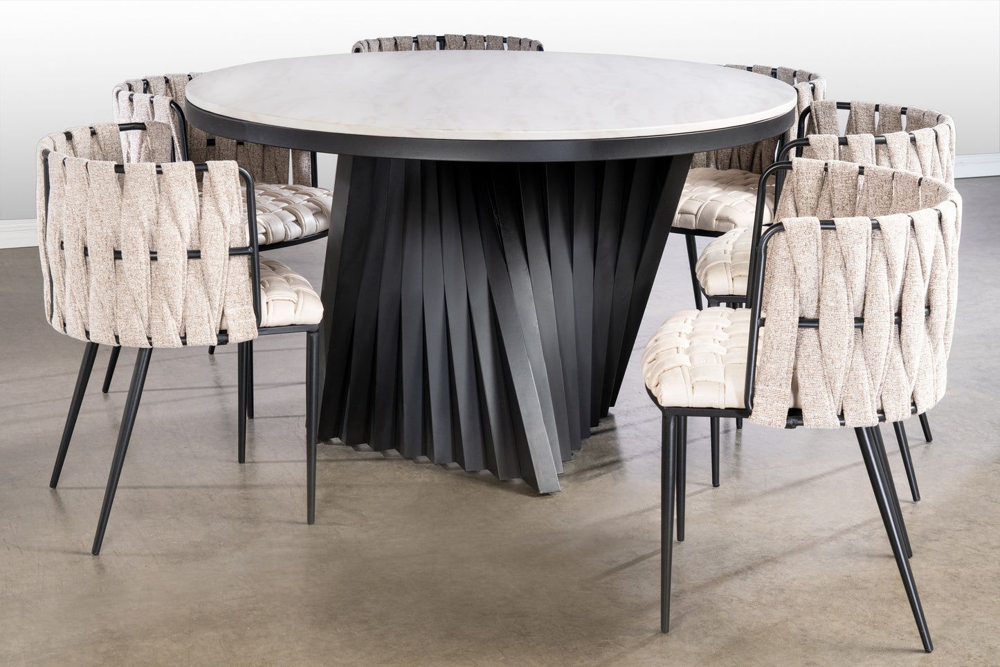 Waterfall Marble Top Dining Table for 6 in Black