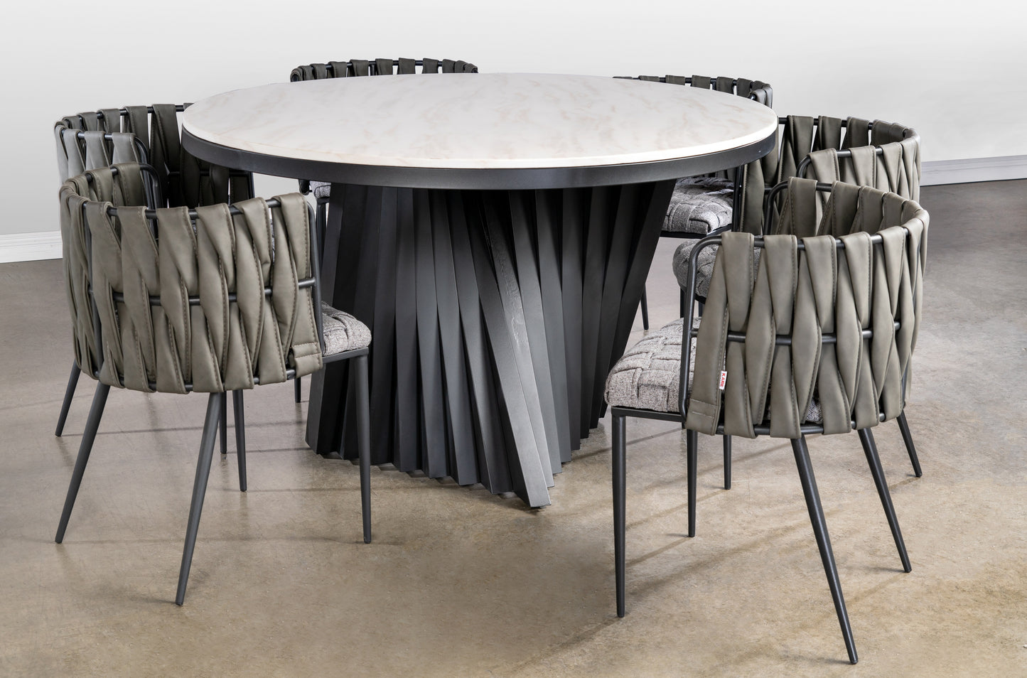 Waterfall Marble Top Dining Table for 6 in Black