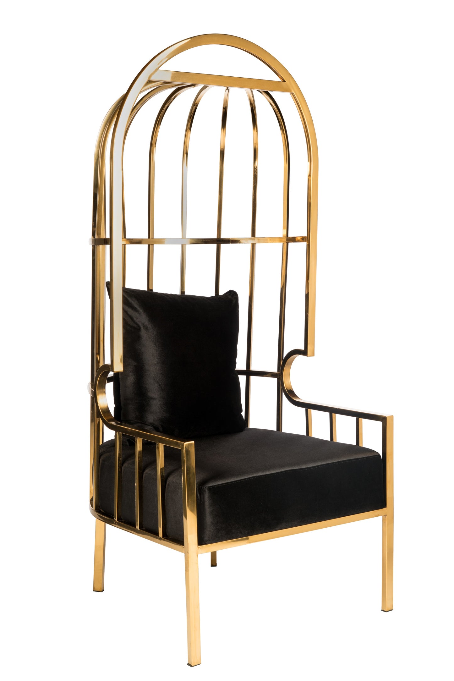 Gold balloon cage tall statements chair with black seat