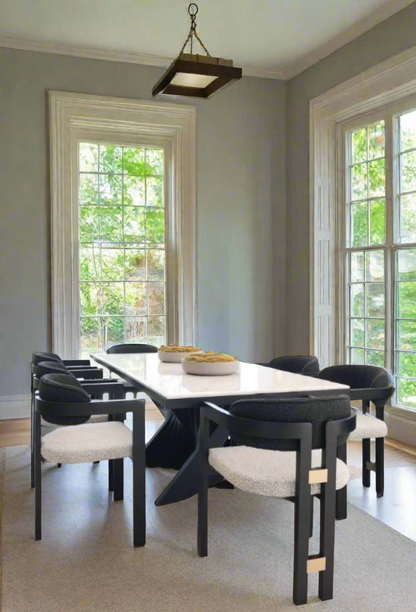 Conan 71" Long Black Dining Table Set for 6 in Black and White