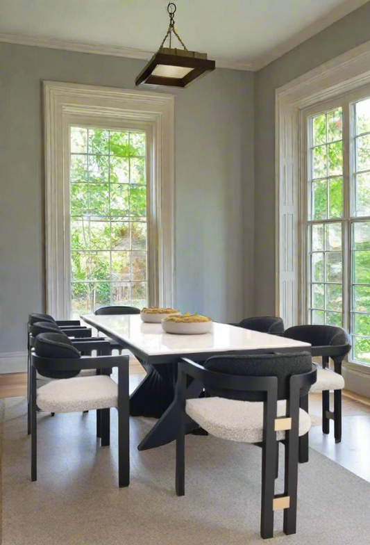 Conan 71" Long Black Dining Table Set for 6 in Black and White