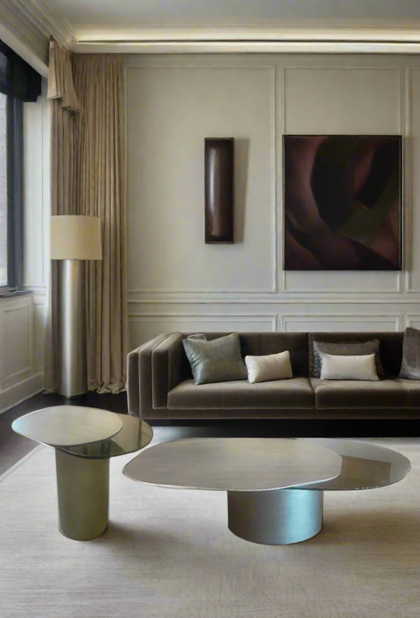 Modern Irregular Kaylee Coffee Table Set in Silver