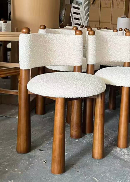Talia White Boucle Dining Chair with Wood Cone Legs