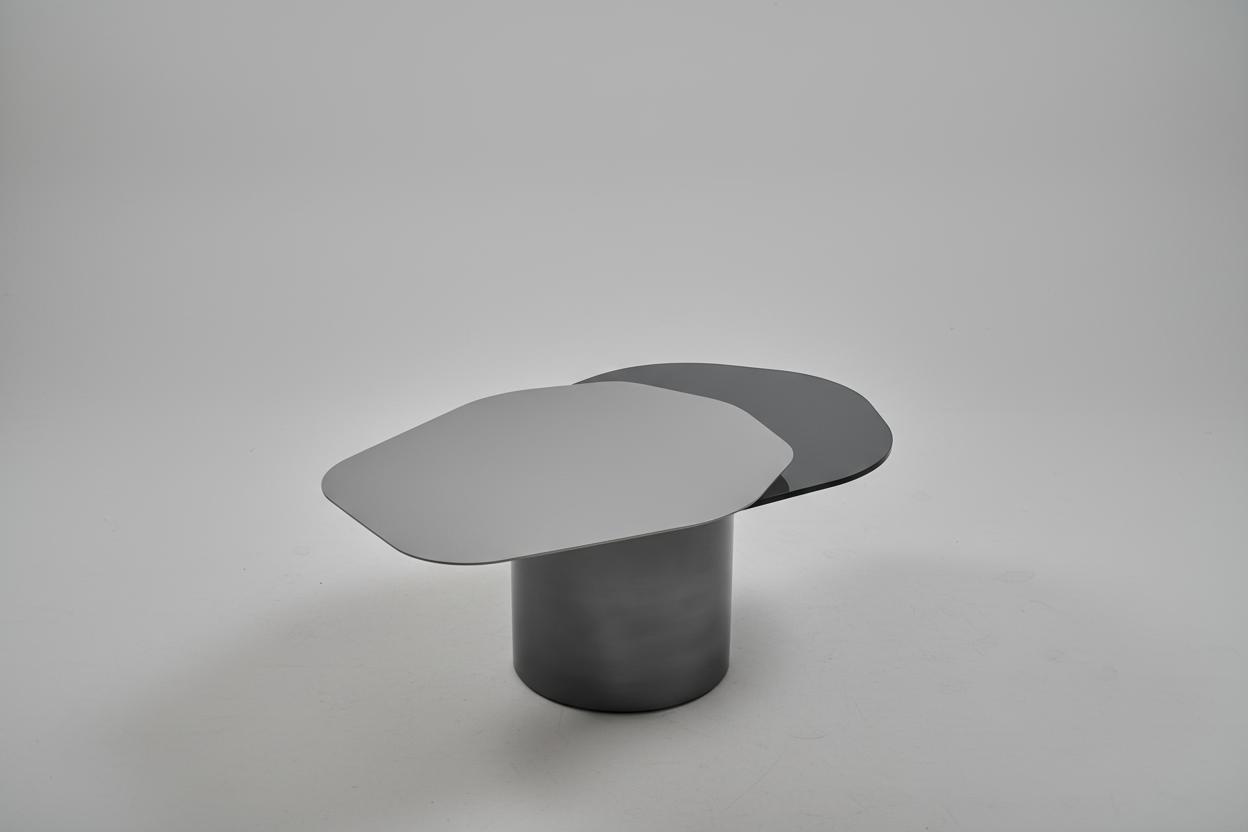 Modern Irregular 43" Kaylee Coffee Table in Matt Silver