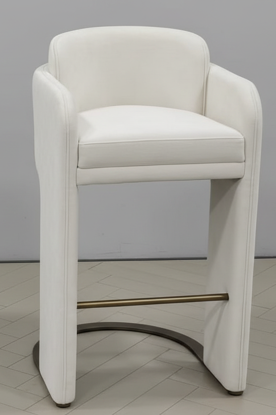 Indigo Upholstered 30"h White Bar Chair with Brass Base