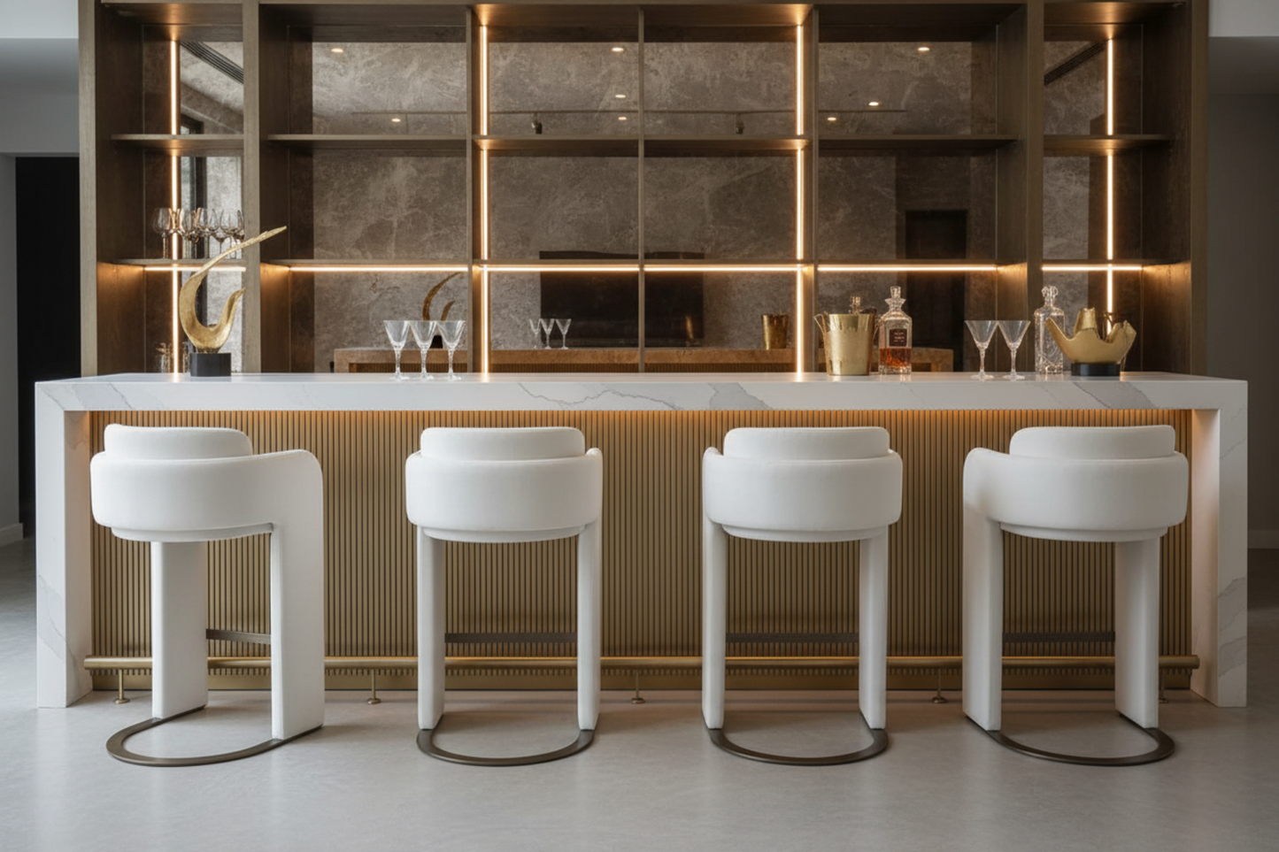 Indigo Upholstered 30"h White Bar Chair with Brass Base