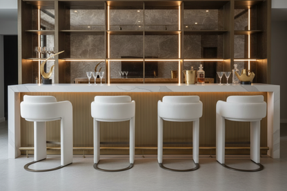 Indigo Upholstered 30"h White Bar Chair with Brass Base