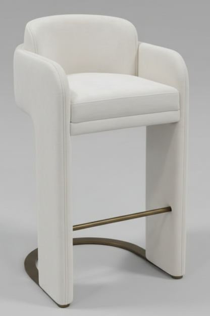 Indigo Upholstered 30"h White Bar Chair with Brass Base