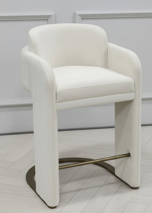 Indigo Upholstered Counter Chair in White with Brass Base