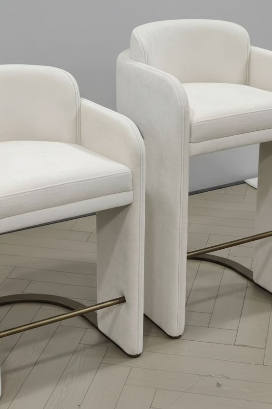 Indigo Upholstered 30"h White Bar Chair with Brass Base