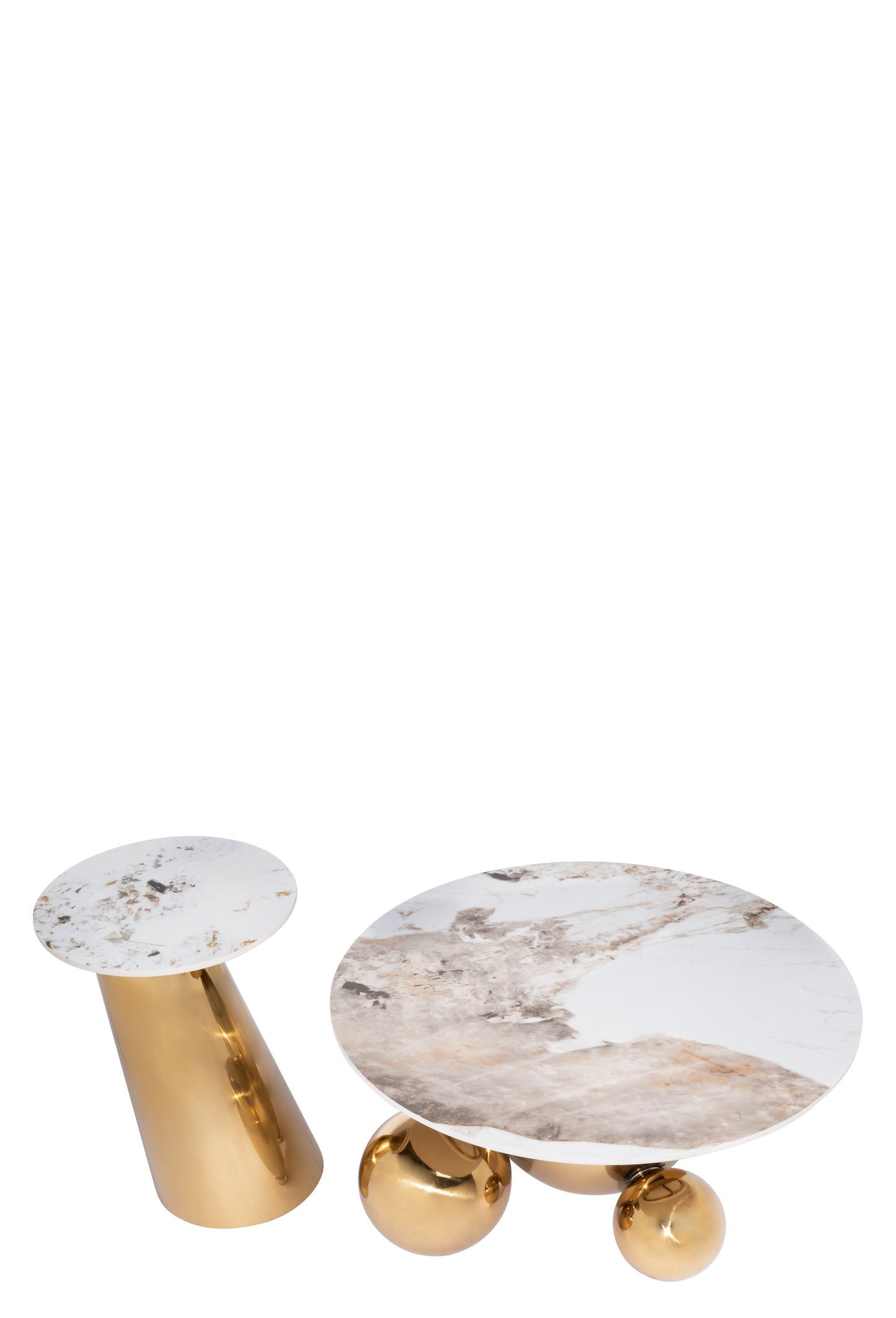 Margot Set of 2 Marble Top Ball Feet Coffee Table Set