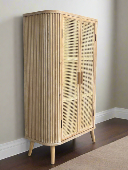 Shia Cane Fluted Tall Accent Cabinet