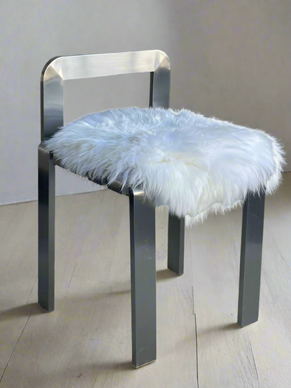 vanity chair with sheepskin