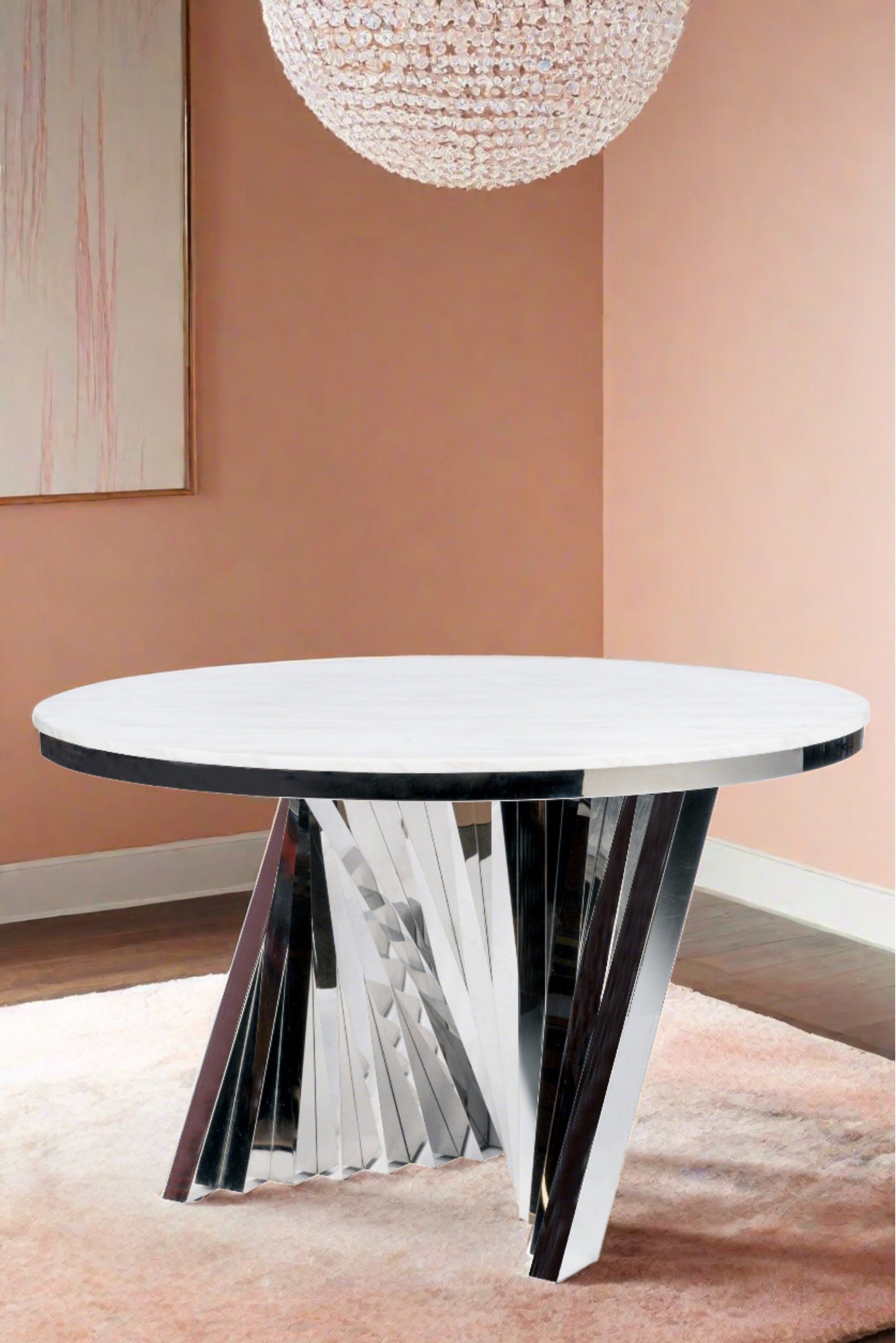 Waterfall Marble Top Chrome Dining Table