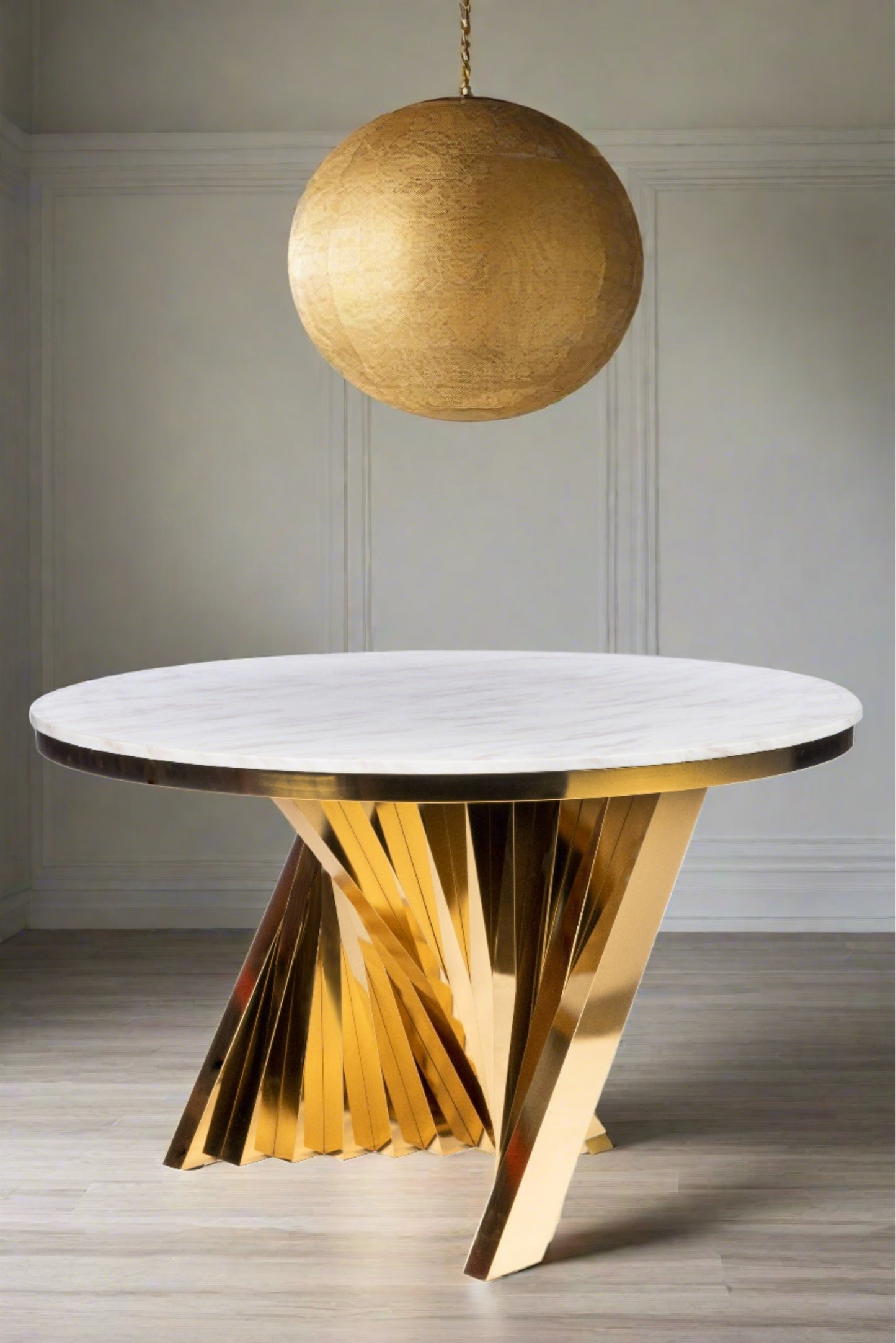 Waterfall Marble Top Round Dining Table in Gold