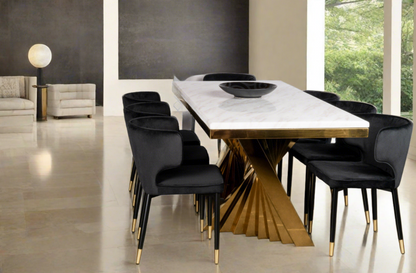 Waterfall Marble Top Dining Set for 8 in Black and Gold
