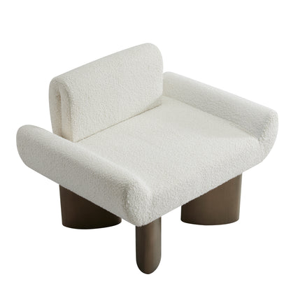 white accent chair with bronze legs