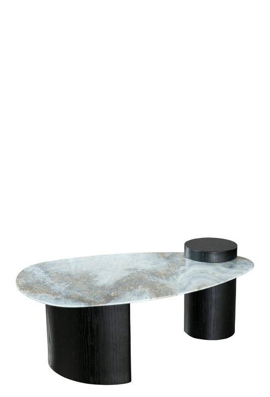 Kai Irregular Shape marble Top Coffee Table in Black and White