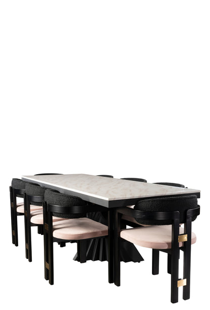 dining table set for 8 with purple chairs