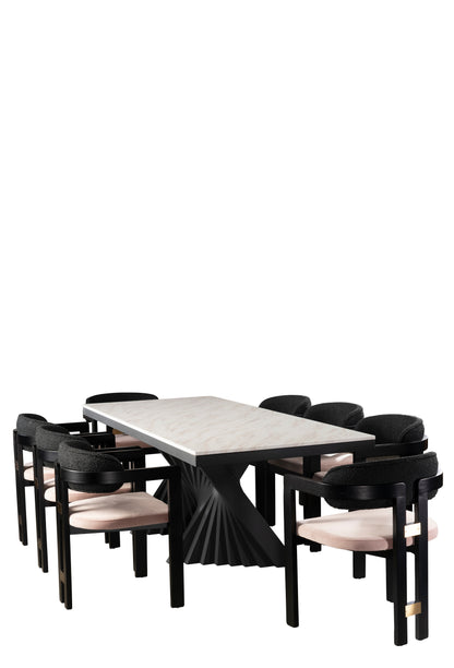 dining table set for 8 with pink chairs