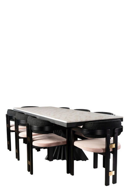 dining table set for 8 with purple chairs