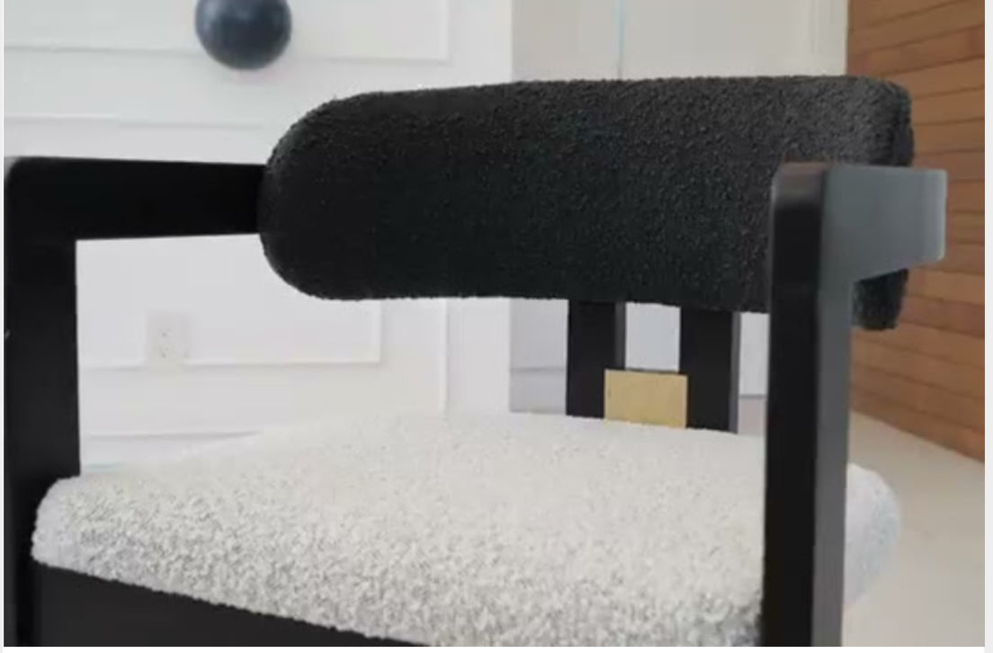 Conan Modern Curved Counter Chair in Black and White Boucle