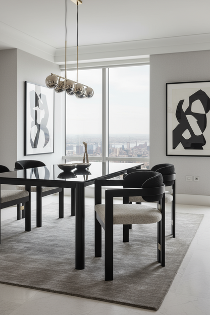 black wood dining chair with curved arms