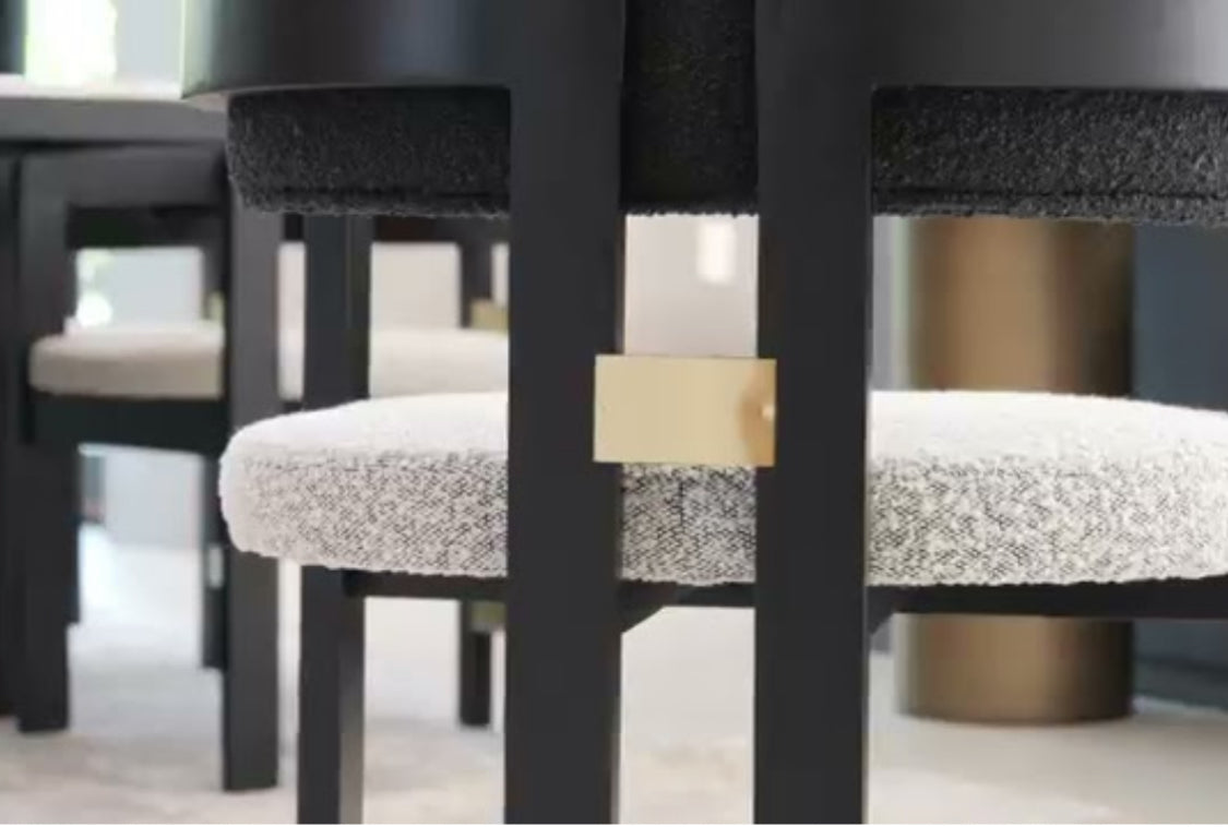 Conan 92" Long Marble Top Dining Table Set for 8 with Black and White Chairs