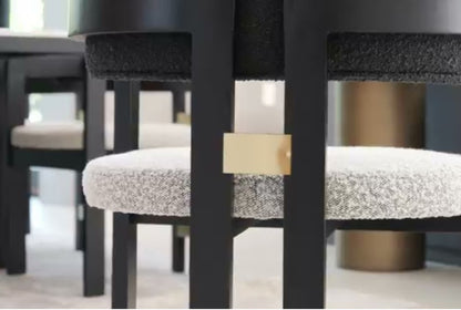 Conan 92" Long Marble Top Dining Table Set for 8 with Black and White Chairs