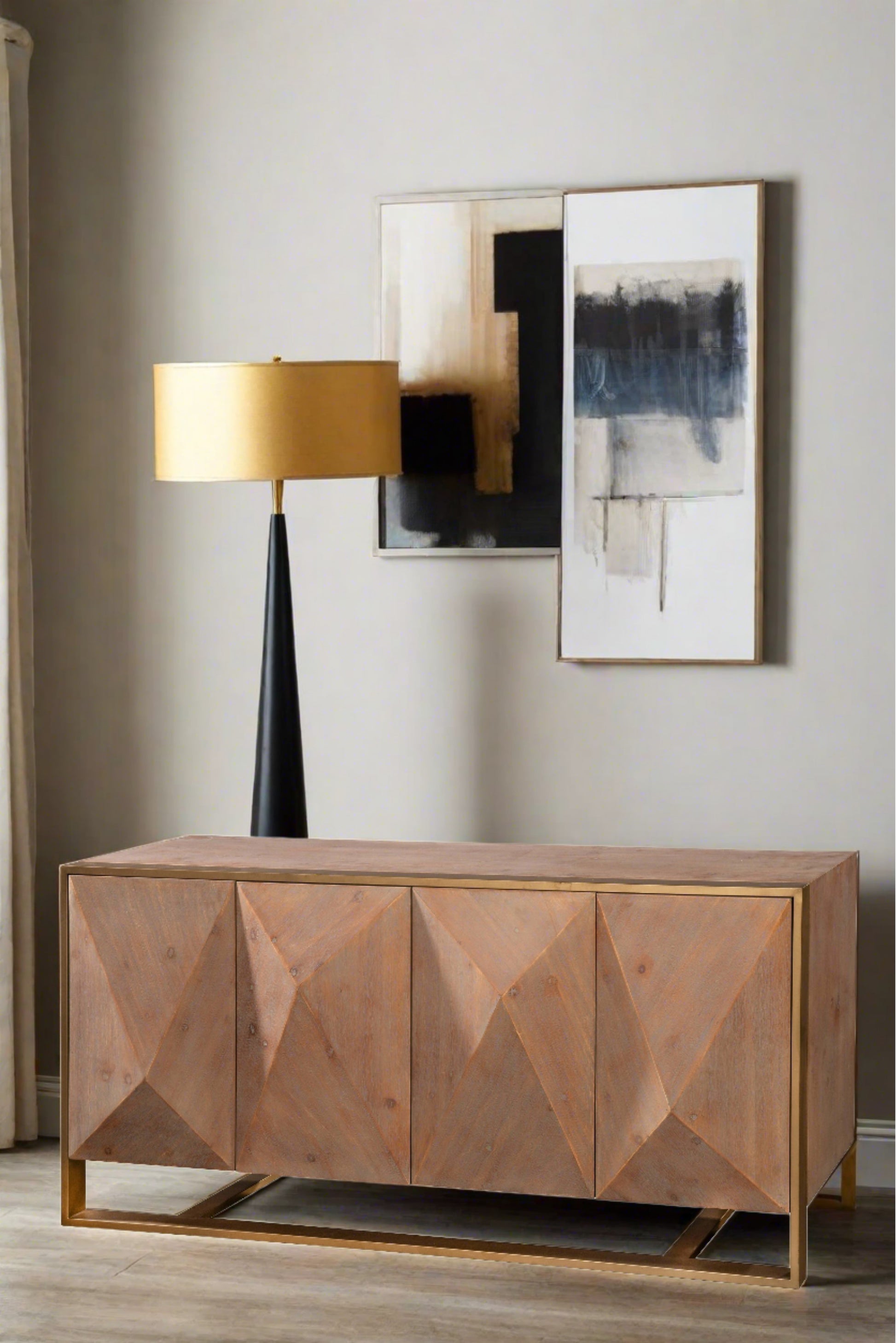 brown and gold sideboard