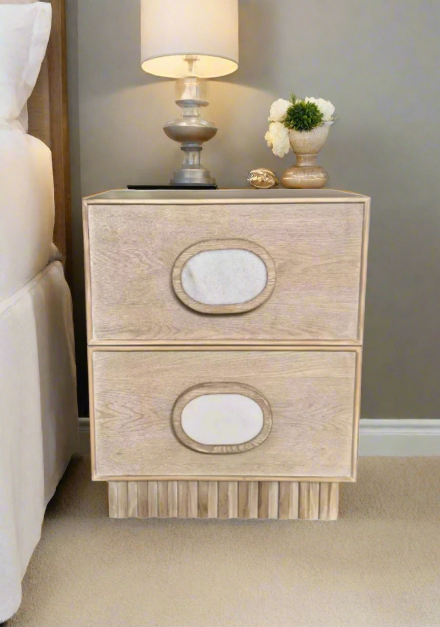 Lulu Light Oak Nightstand with White Handles