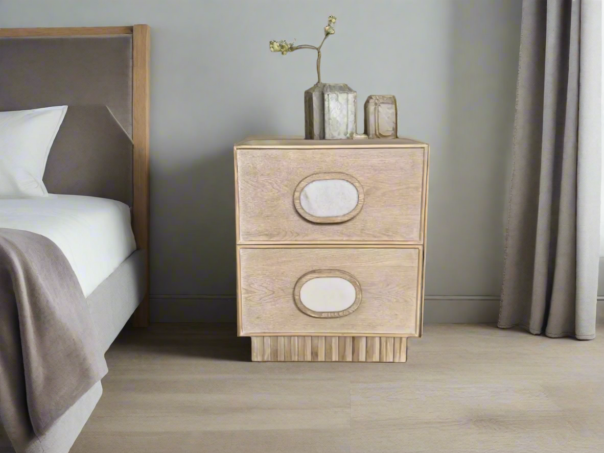 Lulu Light Oak Nightstand with White Handles