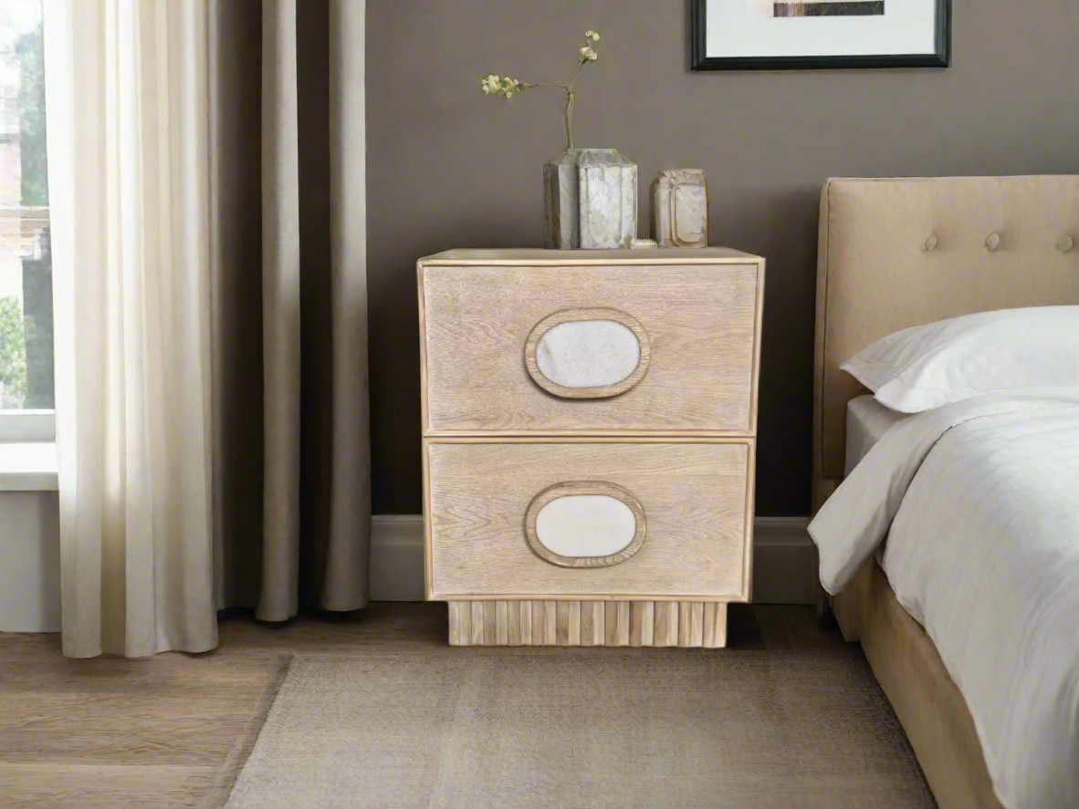 Lulu Light Oak Nightstand with White Handles