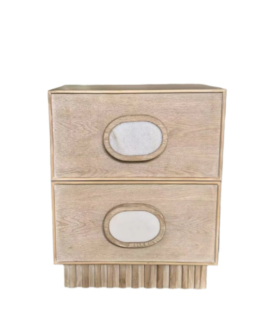 Lulu Light Oak Nightstand with White Handles