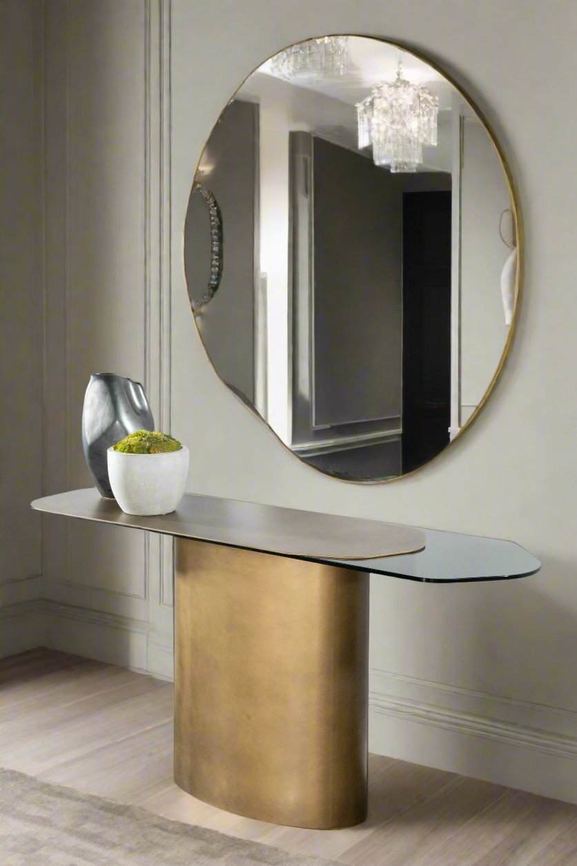 metal and glass console table