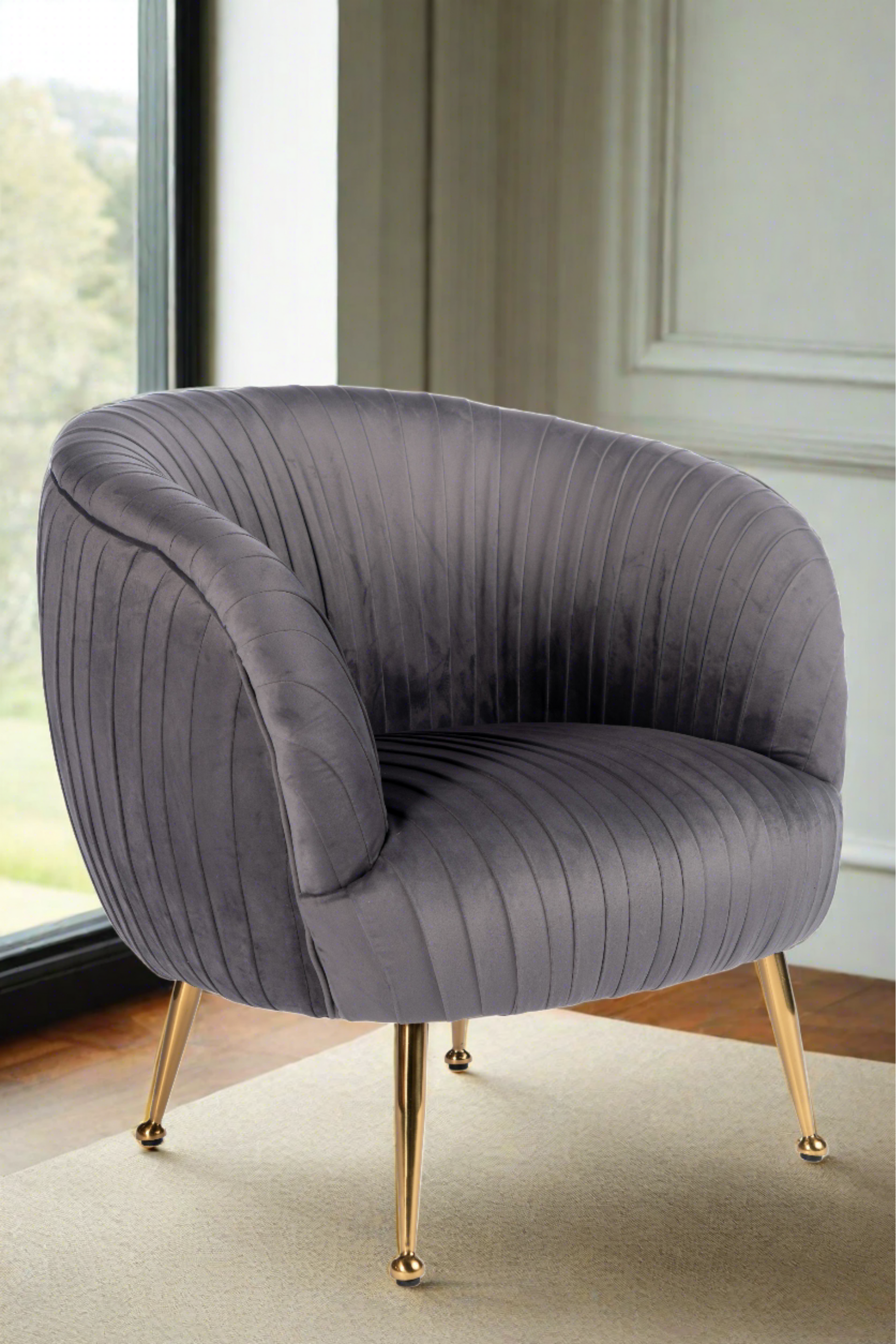 Draped lounge chair in gray