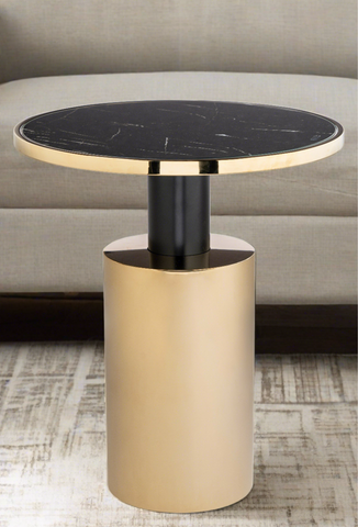 black marble top, gold round side accent table 