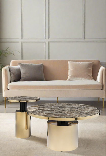 Gold and brown coffee table set