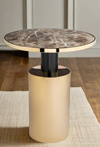 brown marble top gold drink table 