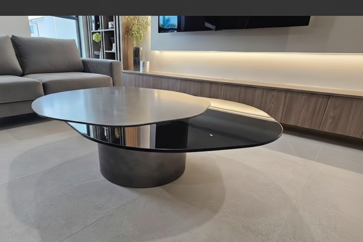 Modern Irregular Kaylee Coffee Table in Matte Silver