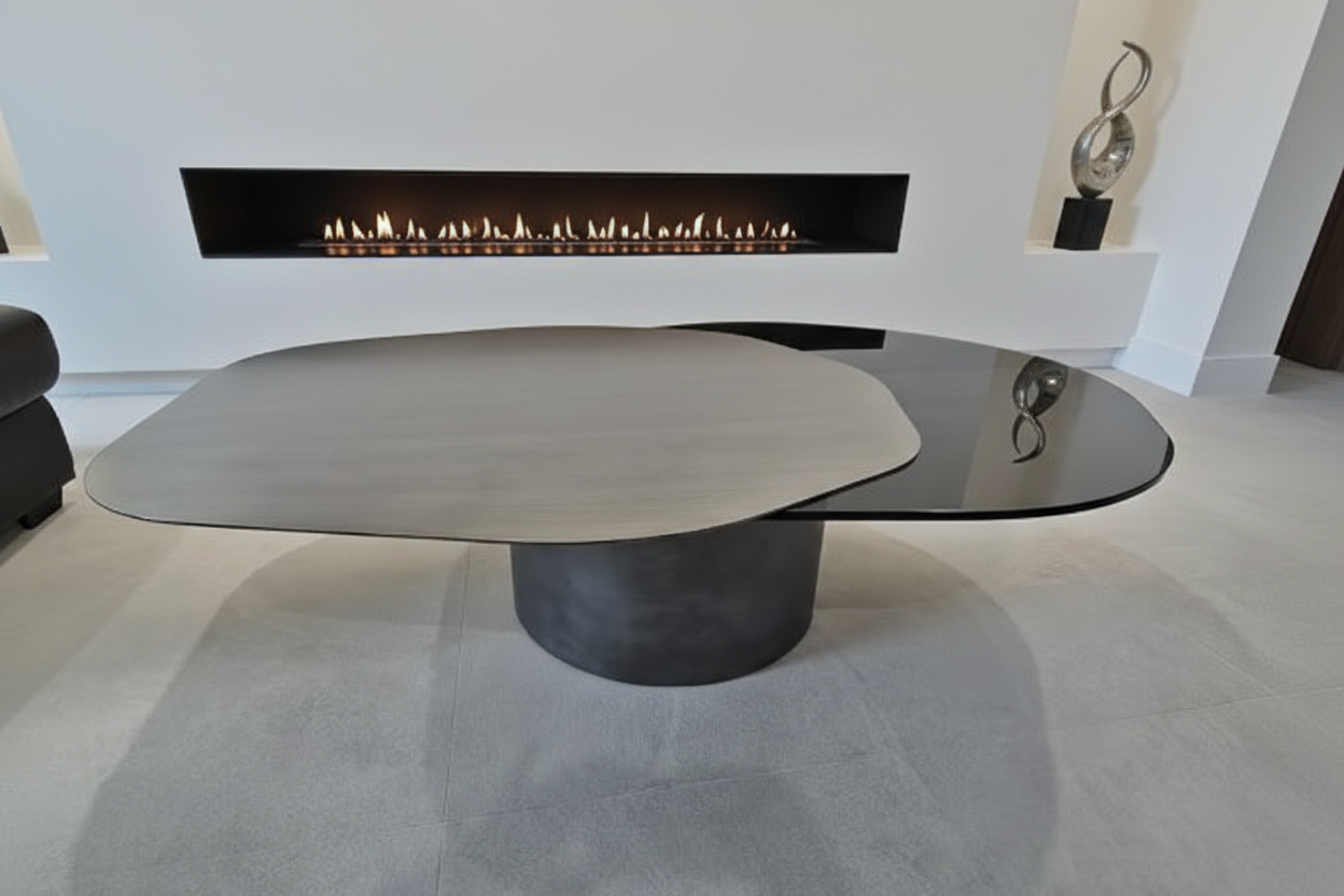 Modern Irregular Kaylee Coffee Table in Matte Silver