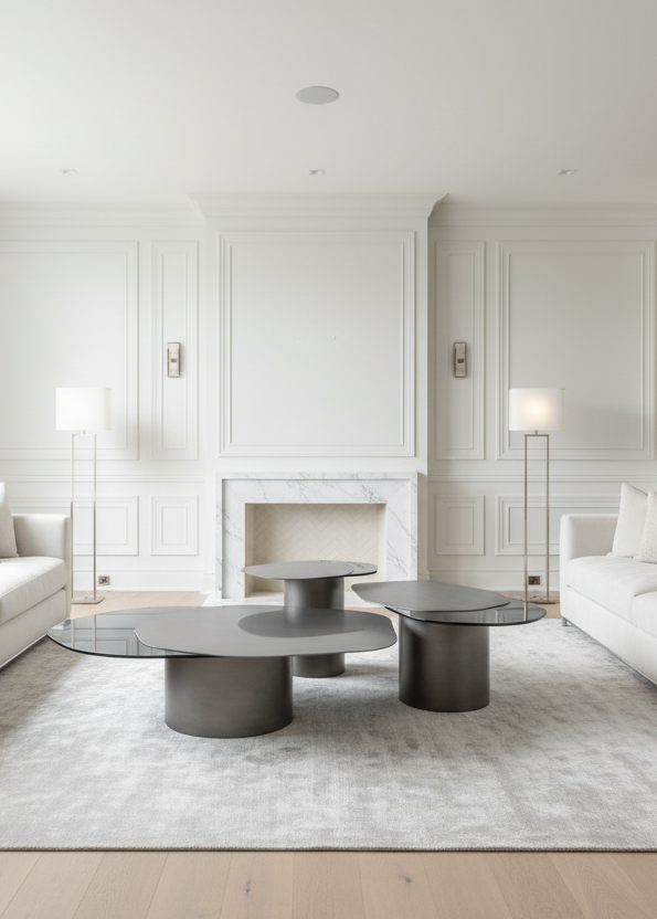 Set of 3 Modern Irregular Kaylee Coffee Table Set in Silver